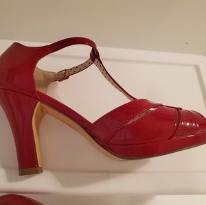 Red 1950's style peep toe pumps
